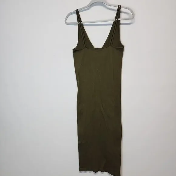 Pretty Little Thing Rib Knit Midi Dress Size XL Dark Green Snatched Bodycon - Picture 6 of 10